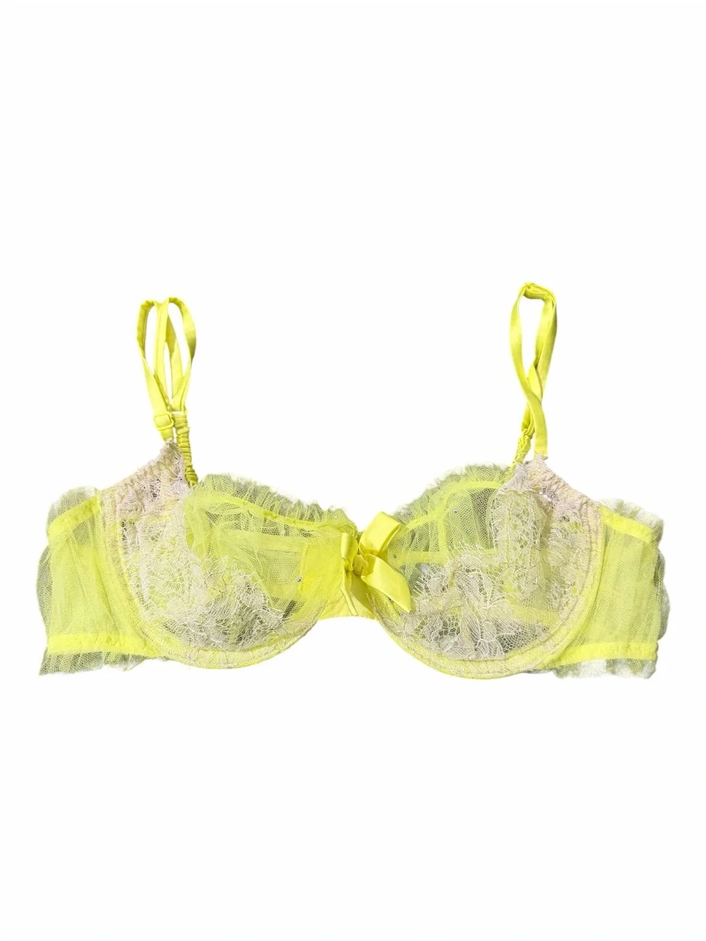 Victoria’s Secret Neon Green Lace Underwire Bra Size 36B Sheer Lingerie